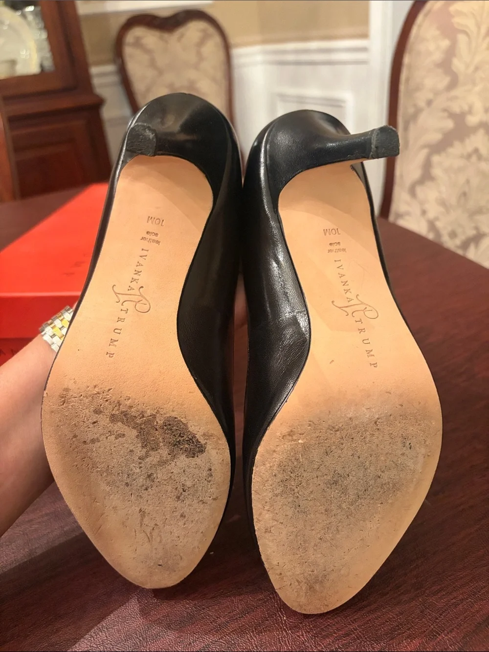 Ivanka Trump Black Leather Peep-Toe Heels